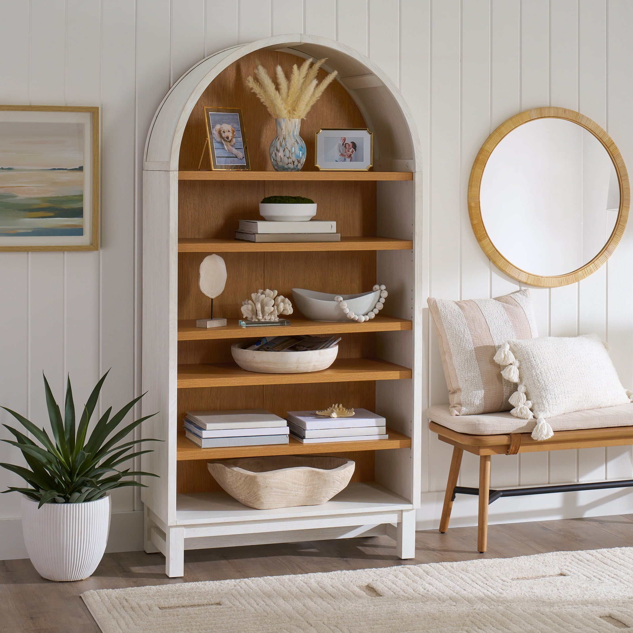 Homora™ Juliet Open Arch Bookcase, Rich Black and Light Honey