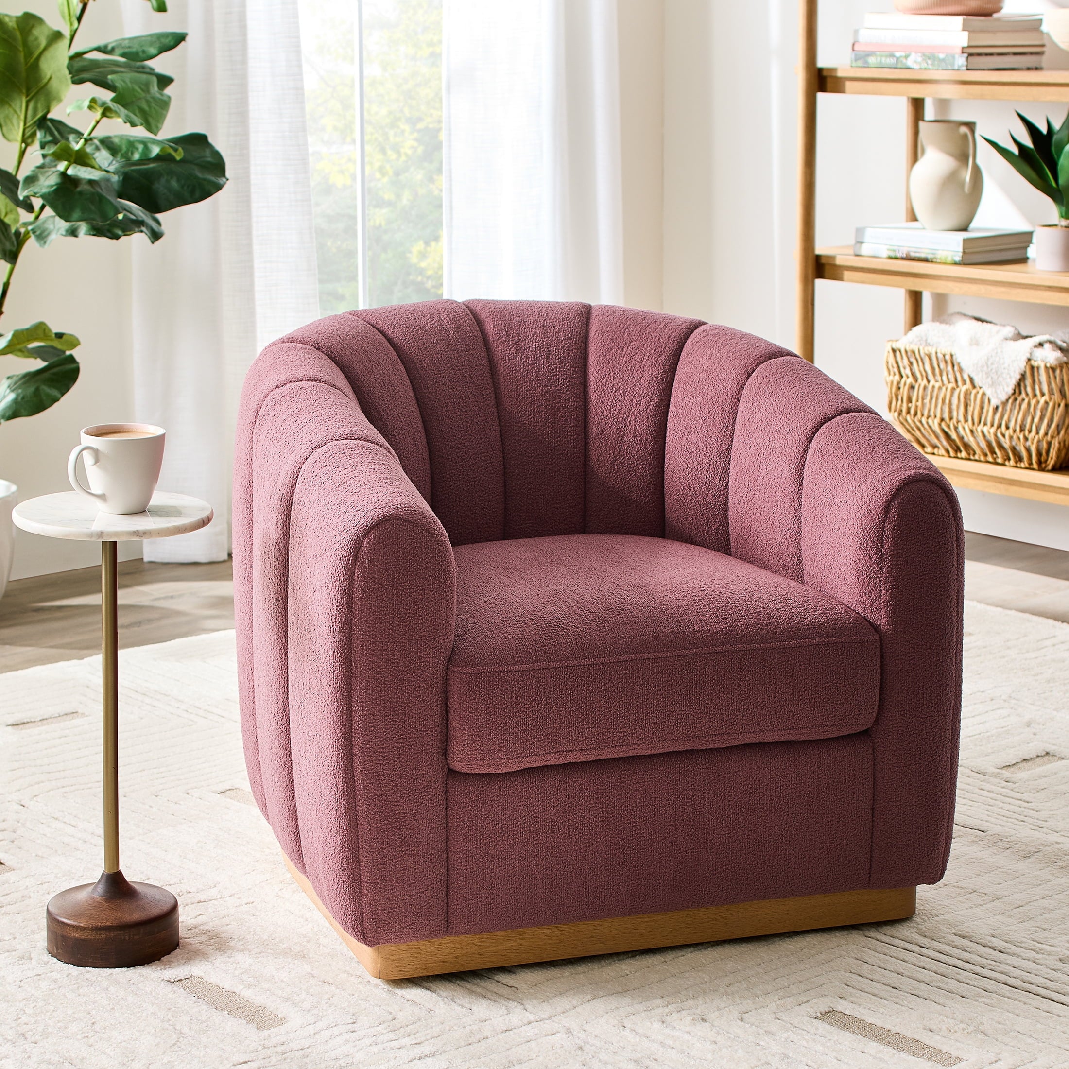  Lillian Accent Swivel Chair, Rose Boucle