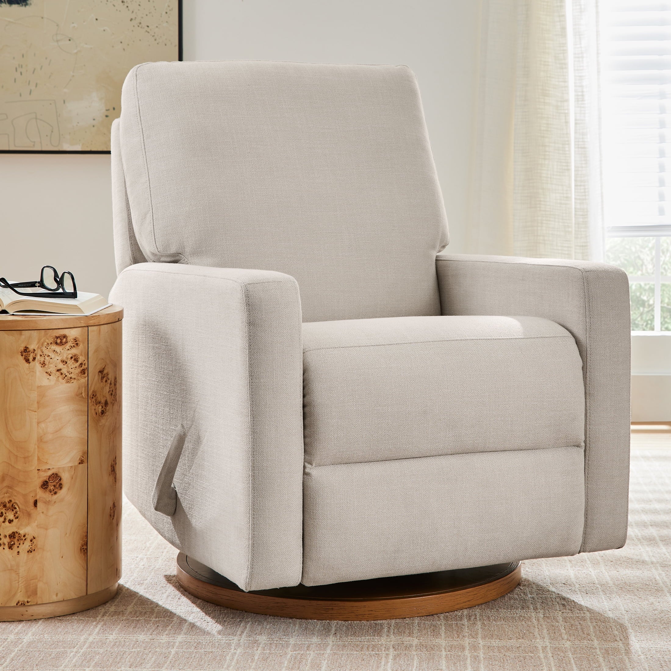  Modern Farmhouse Swivel Glider Recliner, Cream Linen