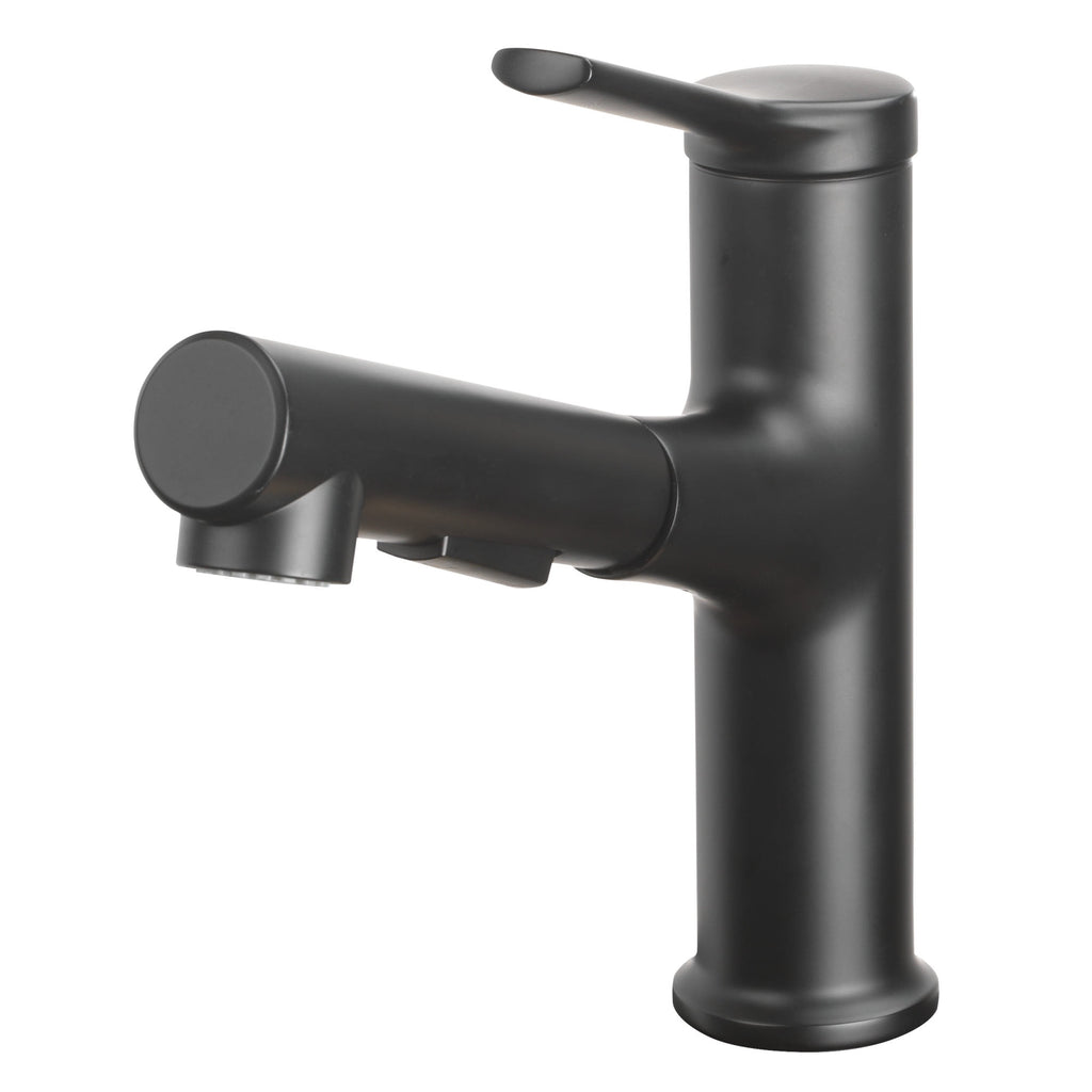  Pull-Out Bathroom Sink Faucet with Pop-up Drain and Optional Deckplate, Matte Black