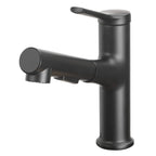  Pull-Out Bathroom Sink Faucet with Pop-up Drain and Optional Deckplate, Matte Black