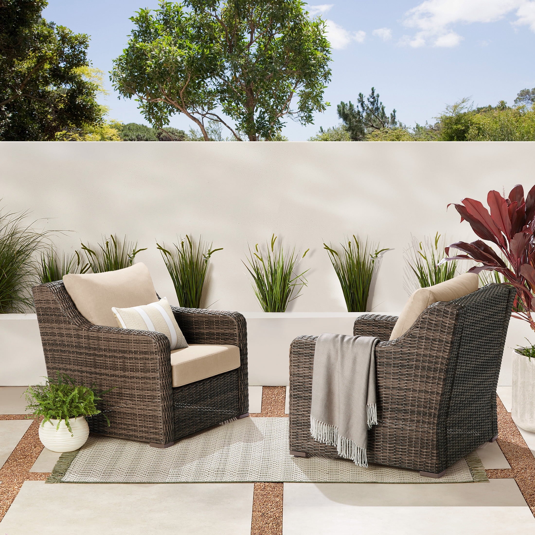  Hawthorne Park Outdoor Wicker Lounge Chair Set of 2, Beige