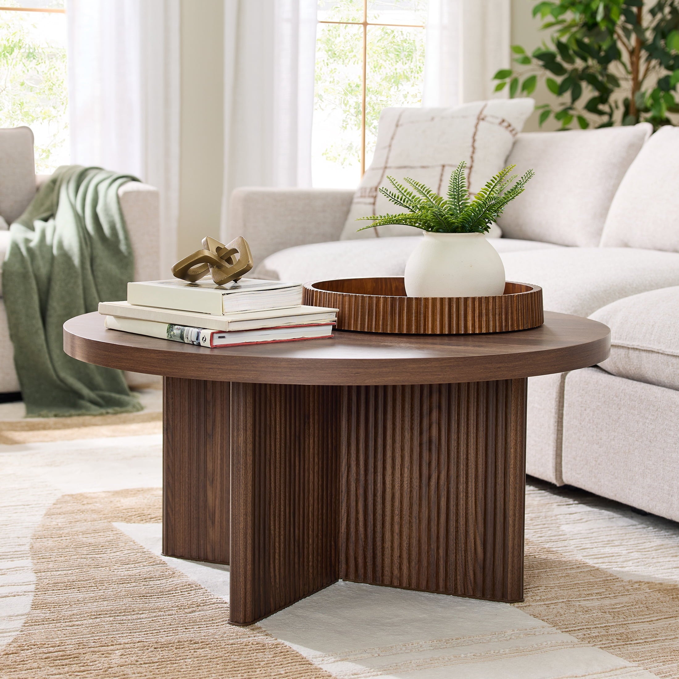  Lillian Fluted Coffee Table, Walnut Finish