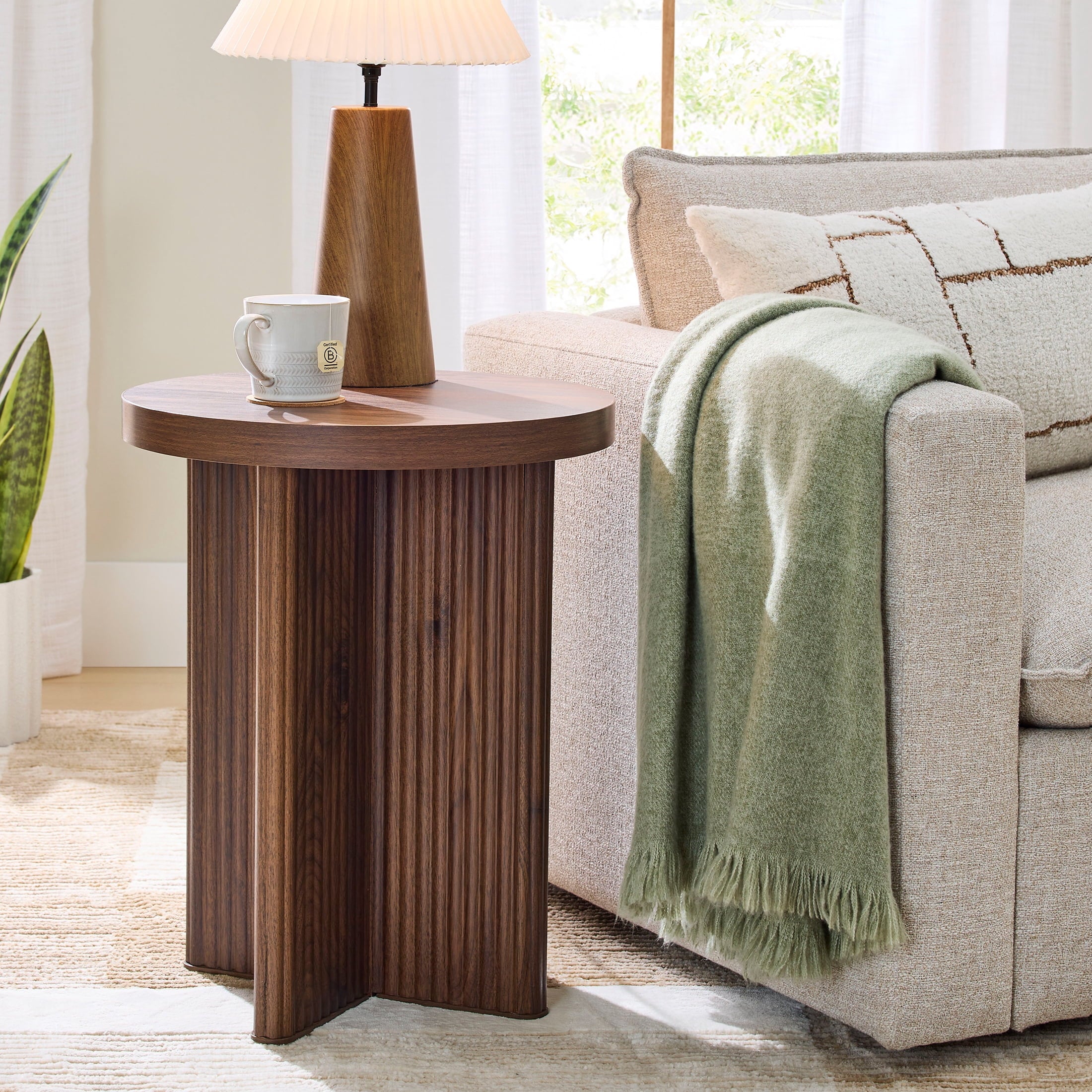  Lillian Fluted End Table, Walnut Finish