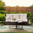  River Oaks Outdoor Sofa & 2 Nesting Tables with Patio Cover, Dark Brown