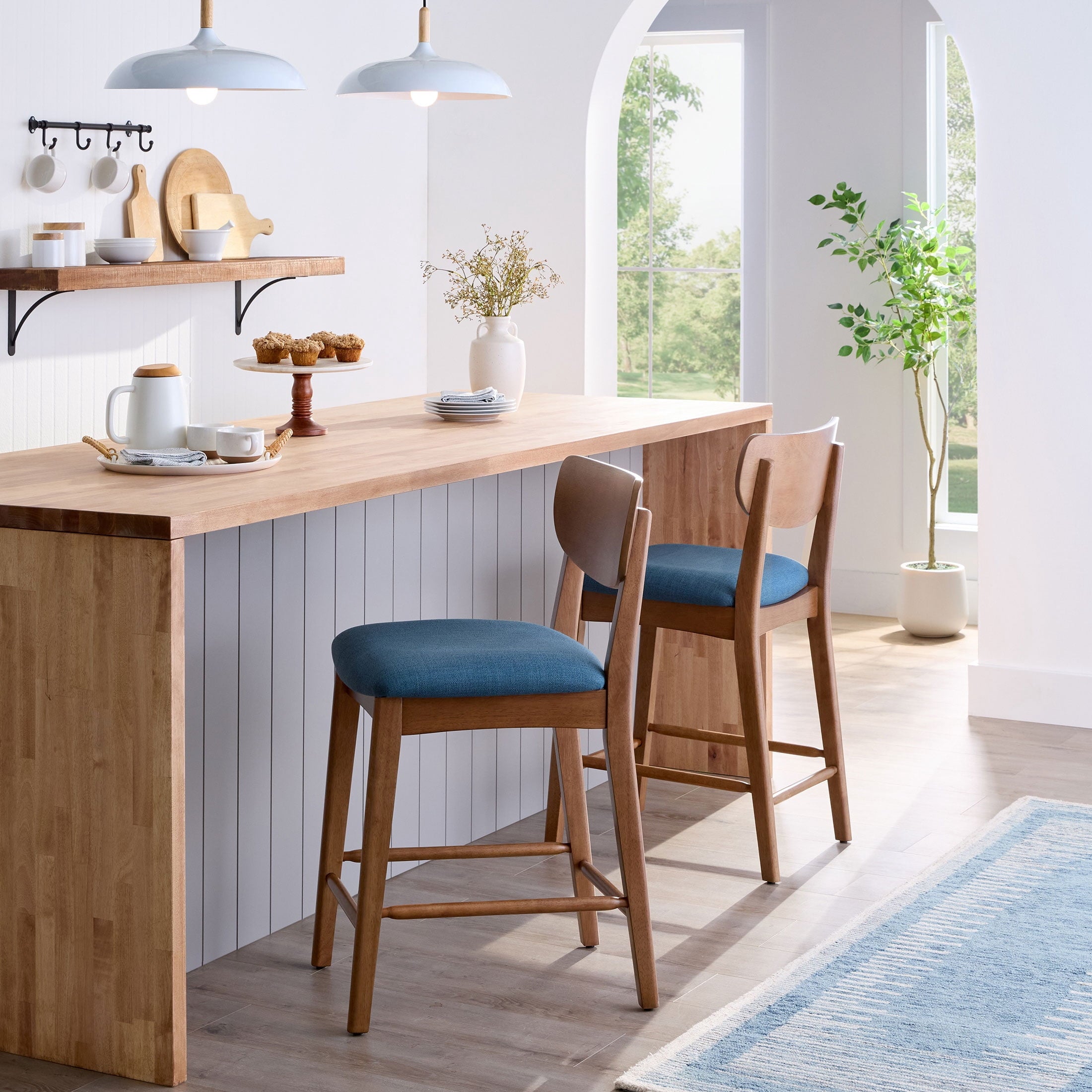 Homora™ Greyson Counter Height Stools, Black Faux Leather Seat, Set of 2
