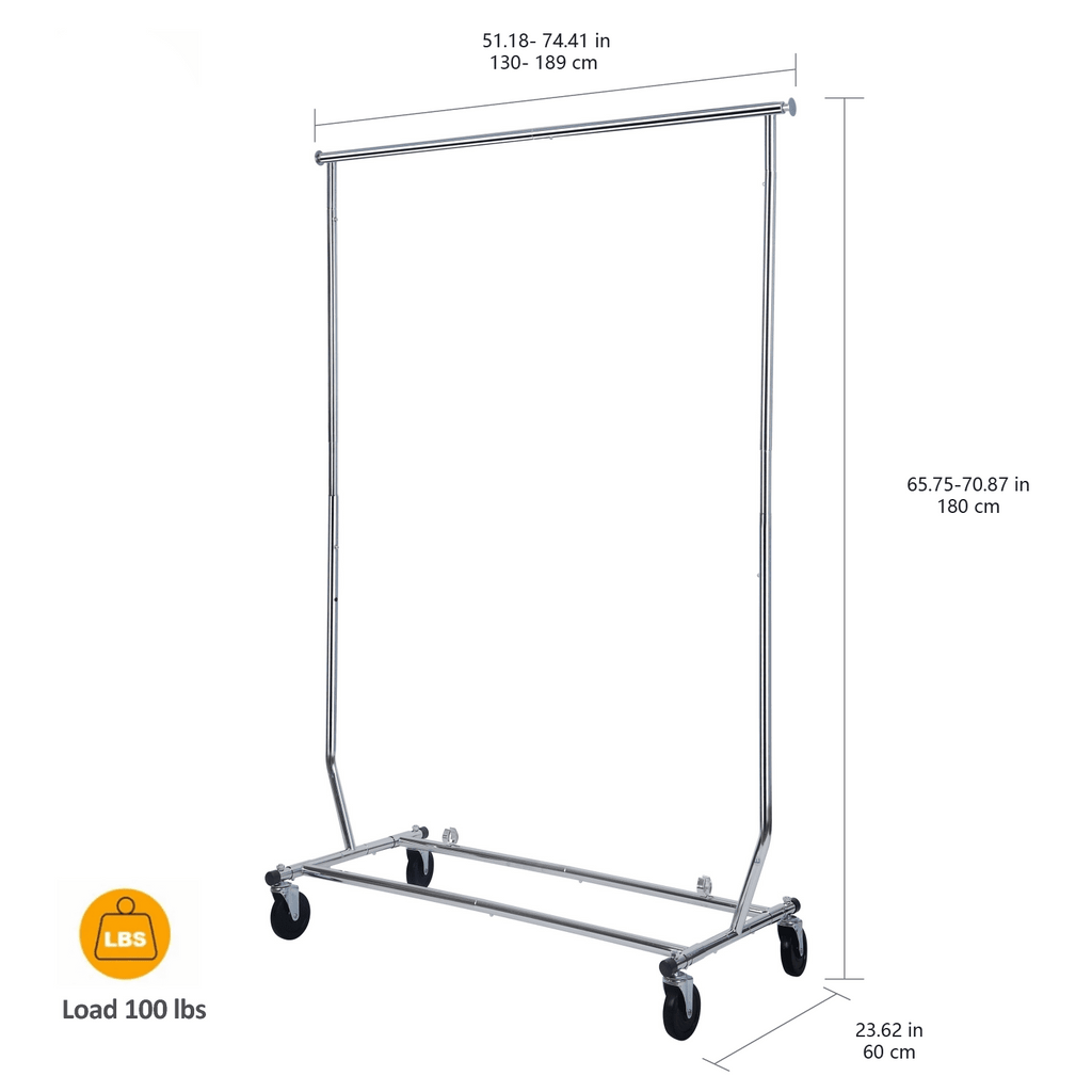  Heavy Duty Garment Drying Clothes Rack - Adjustable Height, Folding, Rolling, Metal, Silver - Closet Organization