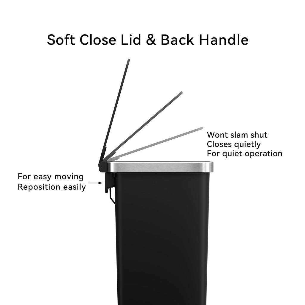  Slim Kitchen Trash Can, 10.5 Gallon Plastic Step Garbage Bin with Soft Close Lid, Black