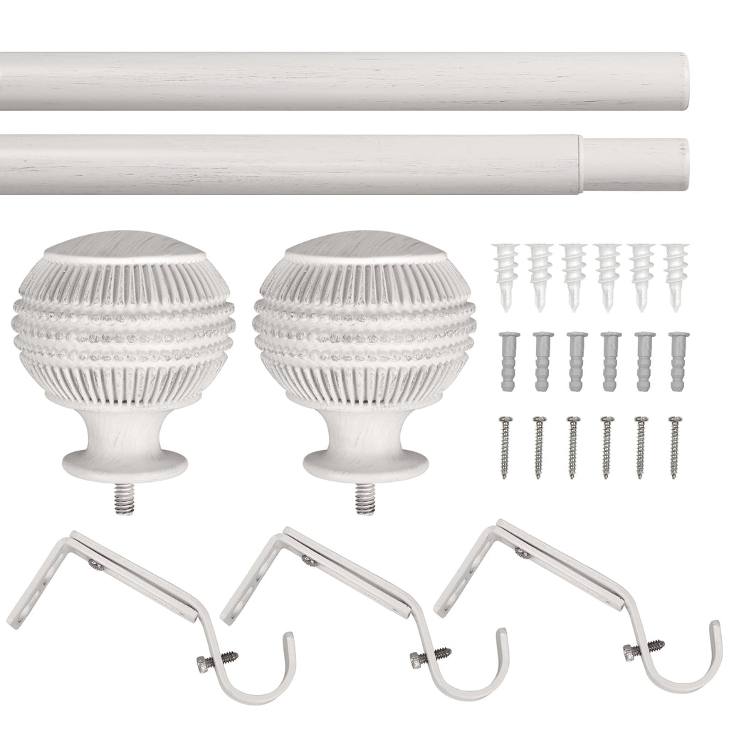  1" Textured Knob Curtain Rod, 42-120", White