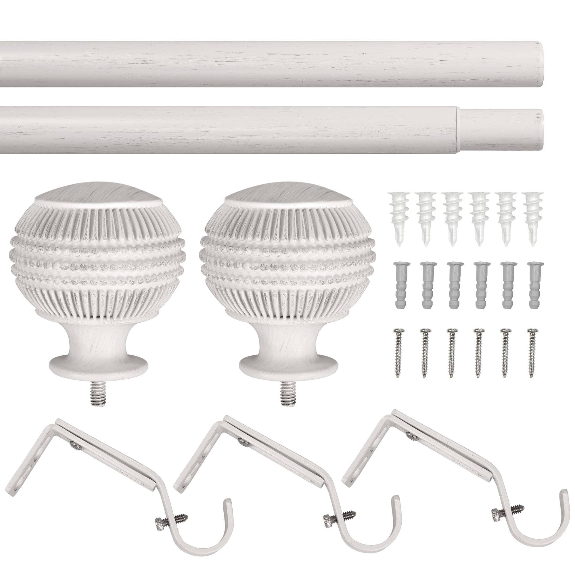  1" Textured Knob Curtain Rod, 42-120", White