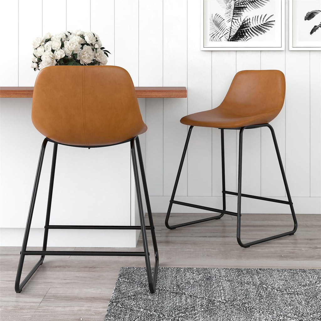  Farley Scoop Counter Height Stool, Camel Faux Leather