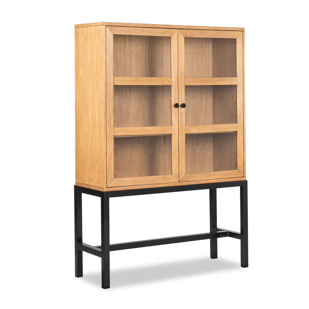  Ezra China Cabinet, Light Honey Finish and Black Stand