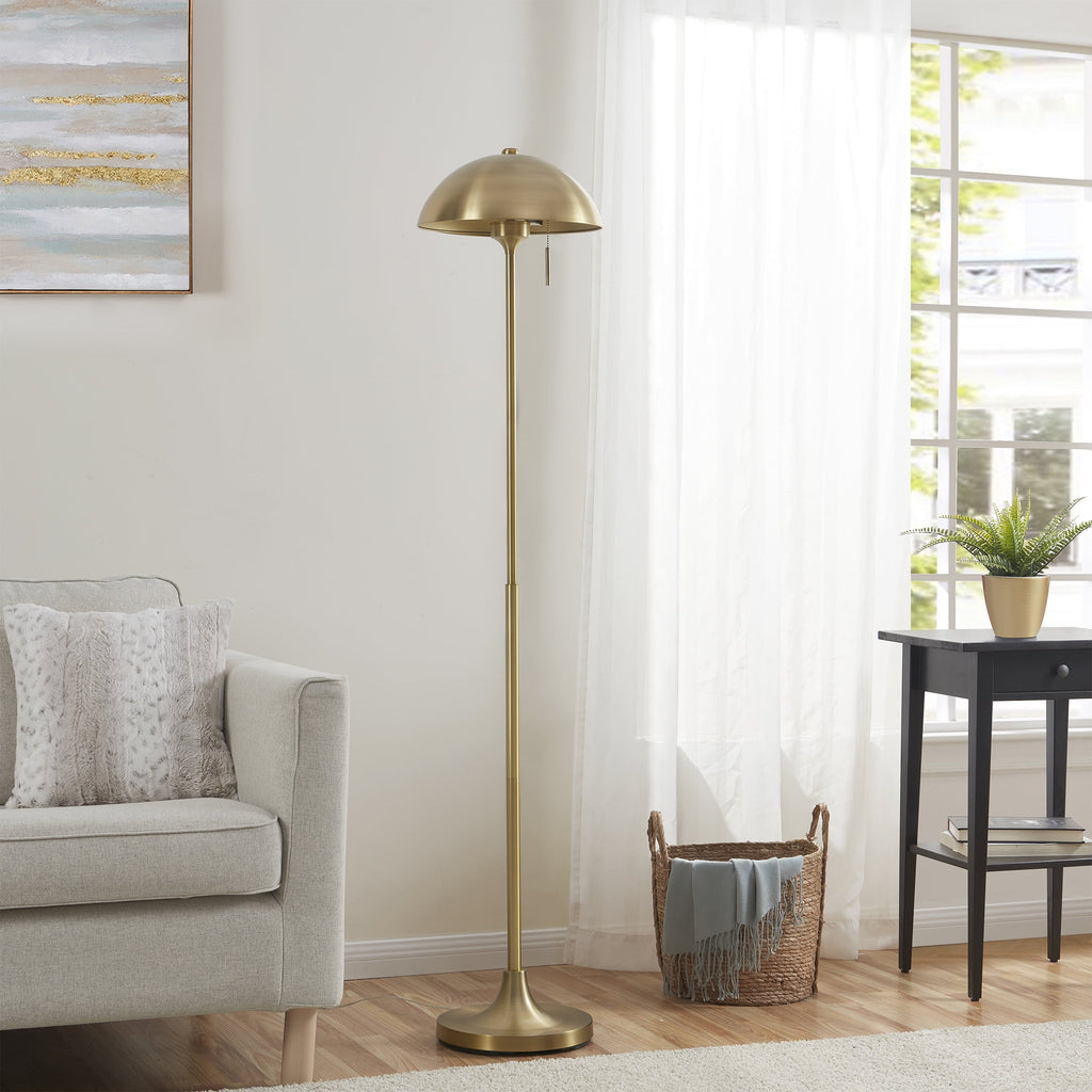  62" Modern Pull-chain Brass Floor Lamp with Brass Dome Shade