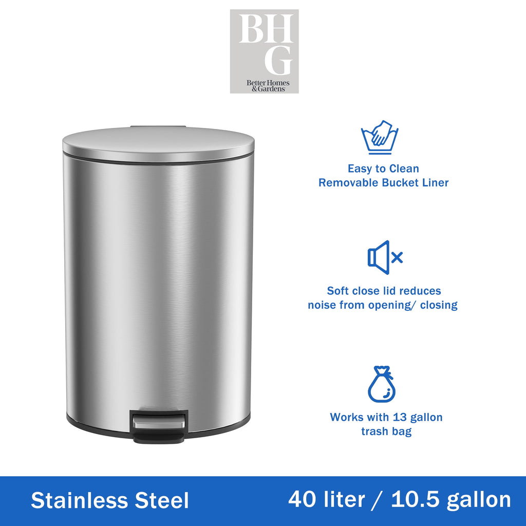  Kitchen Trash Can, 10.5 Gallon Stainless Steel Oval Step Garbage Bin with Soft Close Lid, Silver
