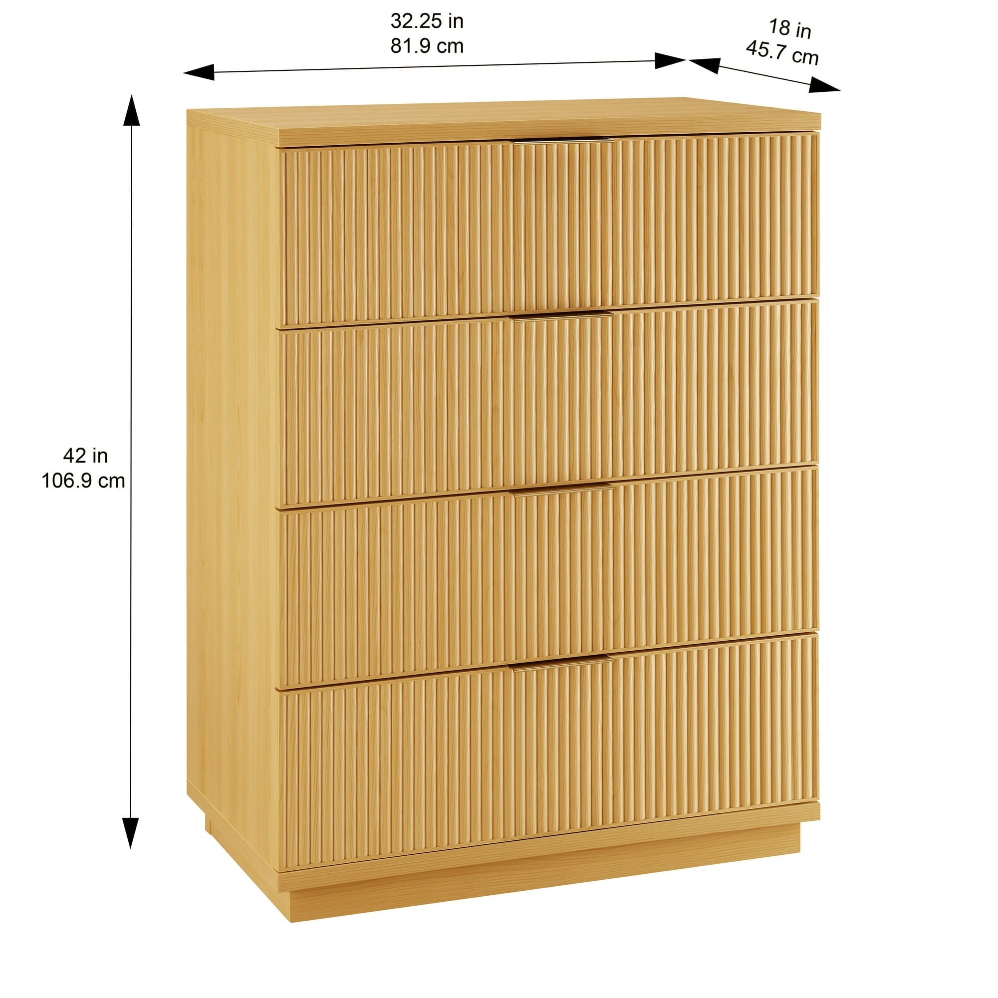  Lillian 4 Drawer Dresser and 2 Nightstands Bedroom Set, Natural Pine