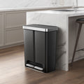 Kitchen Recycle Trash Can, 16 Gallon Plastic Dual Compartment Step Garbage Bin, Black
