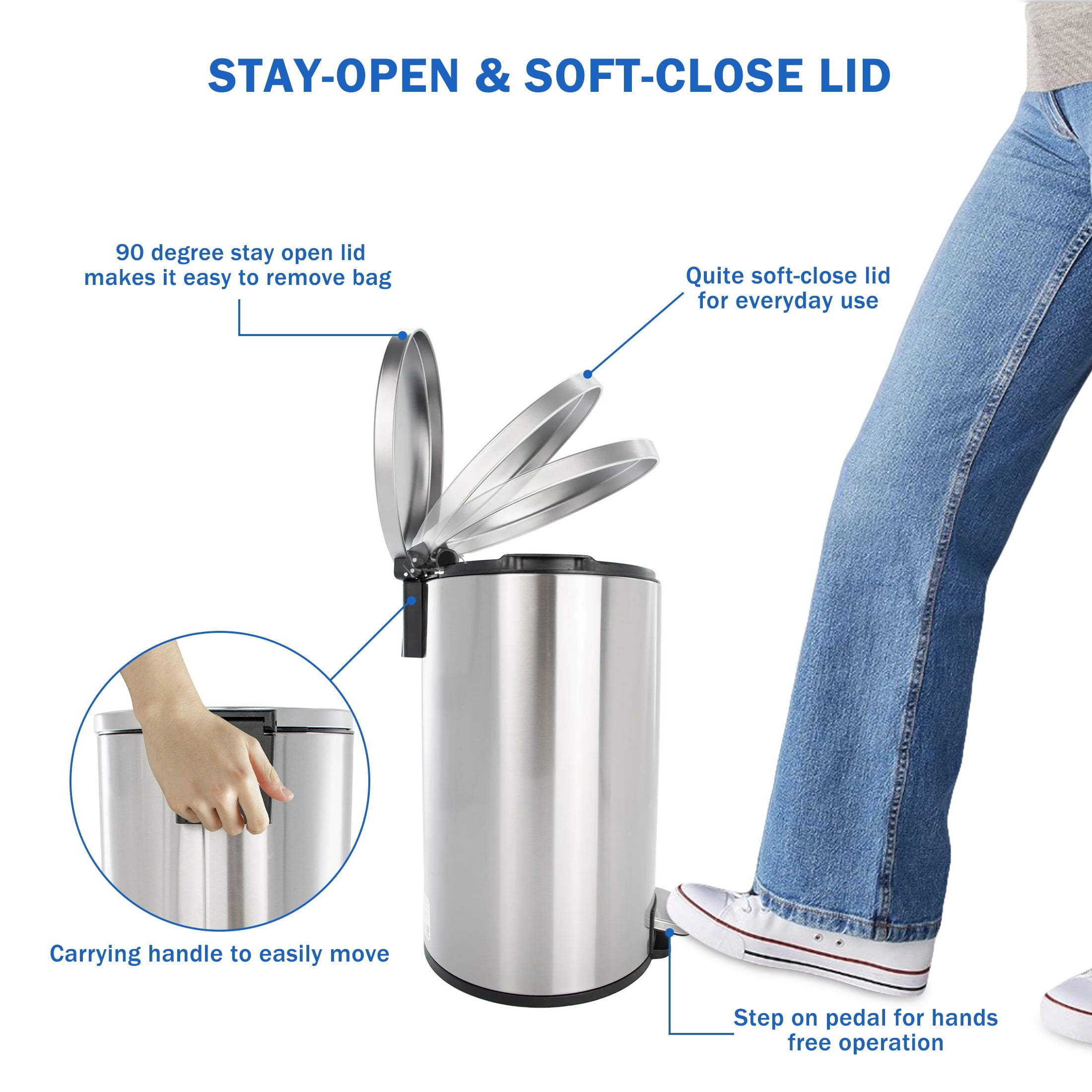  Bathroom Trash Can, 3.1 Gallon Small Stainless Steel Step Garbage Bucket Bin with Soft Close Lid, Silver