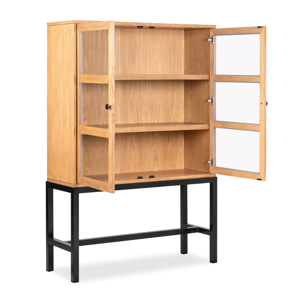  Ezra China Cabinet, Light Honey Finish and Black Stand