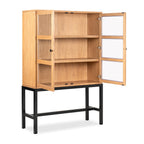  Ezra China Cabinet, Light Honey Finish and Black Stand