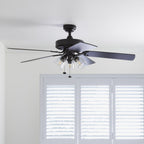  52" Matte Black Indoor Ceiling Fan with Light, 5 Blades, Pull Chains & Reverse Airflow