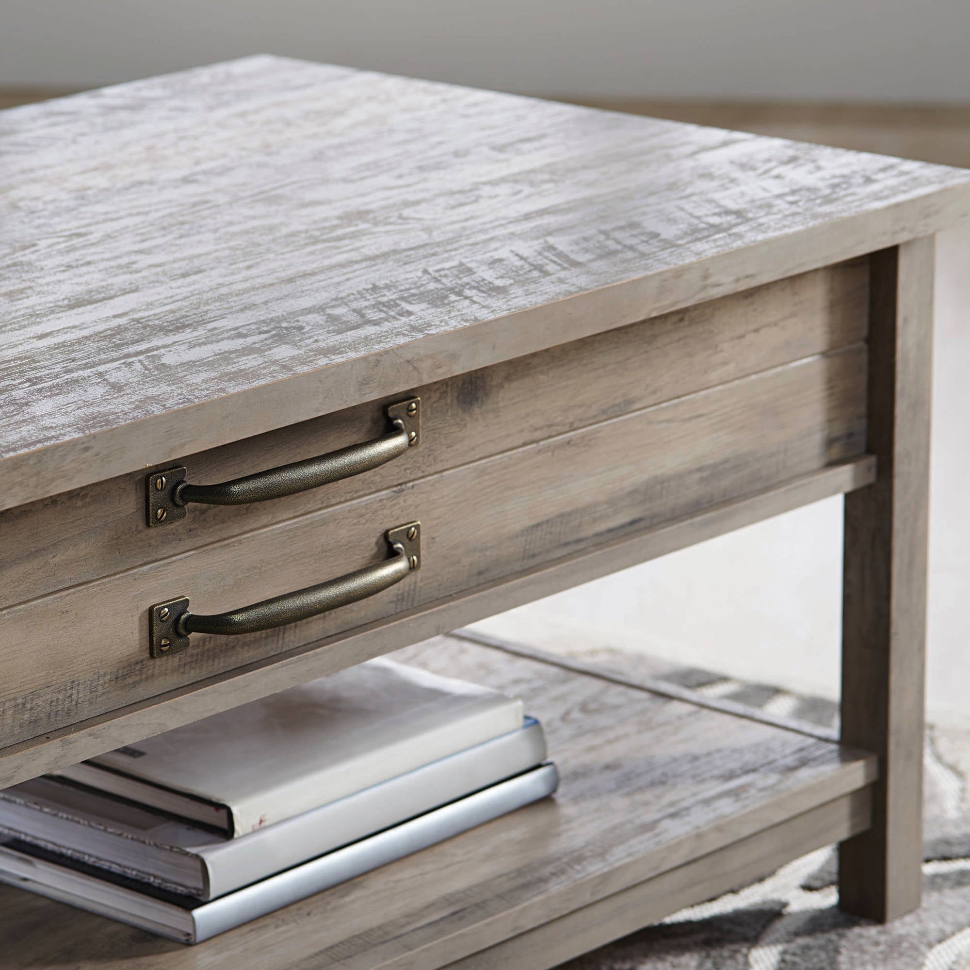  Modern Farmhouse Rectangle Lift-Top Coffee Table, Rustic Gray Finish