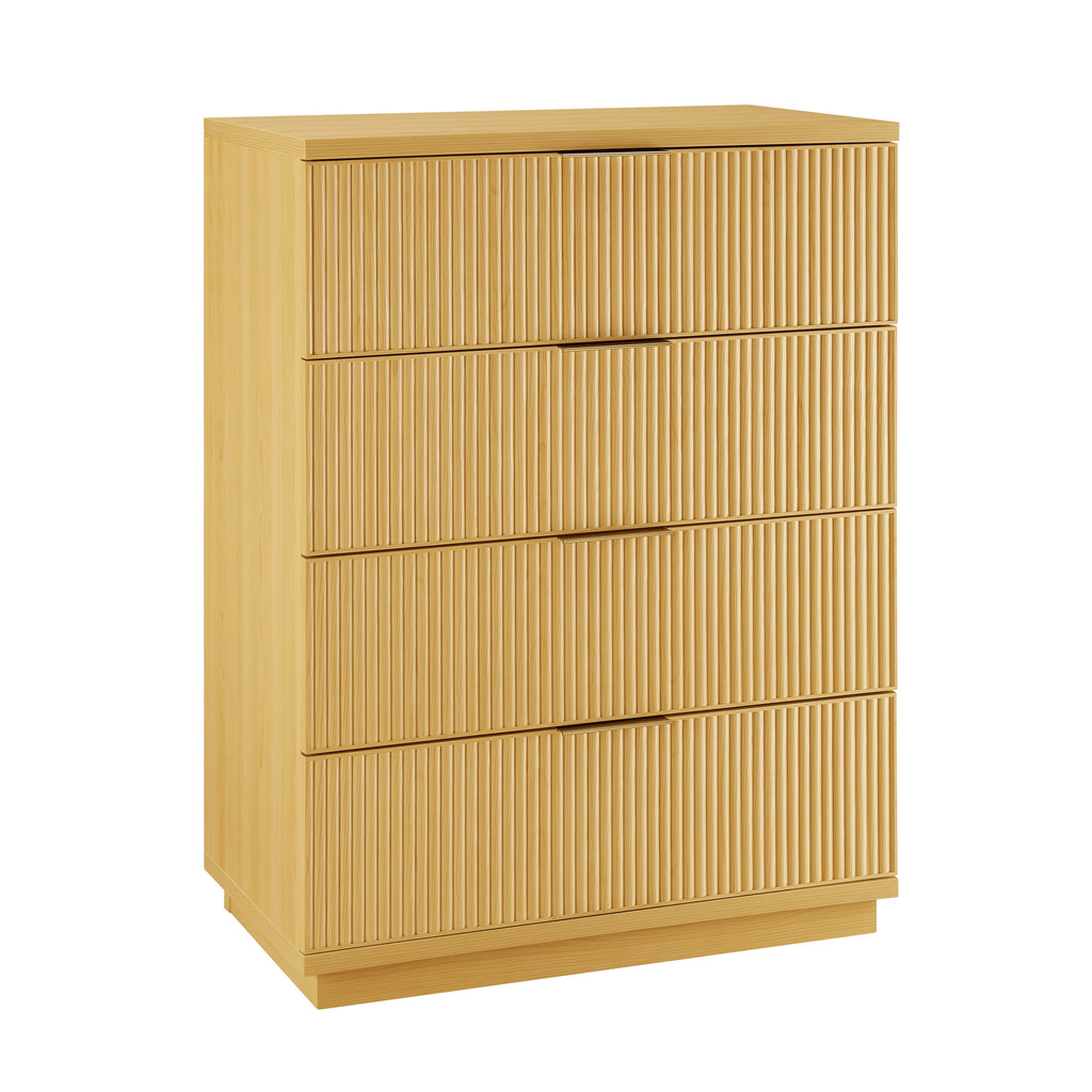 Lillian Fluted 4 Drawer Dresser, Natural Pine