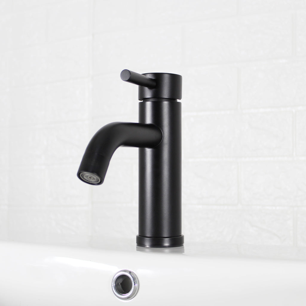  Elmont Single Handle Bathroom Sink Faucet, Matte Black, Includes Push Pop-Up Drain