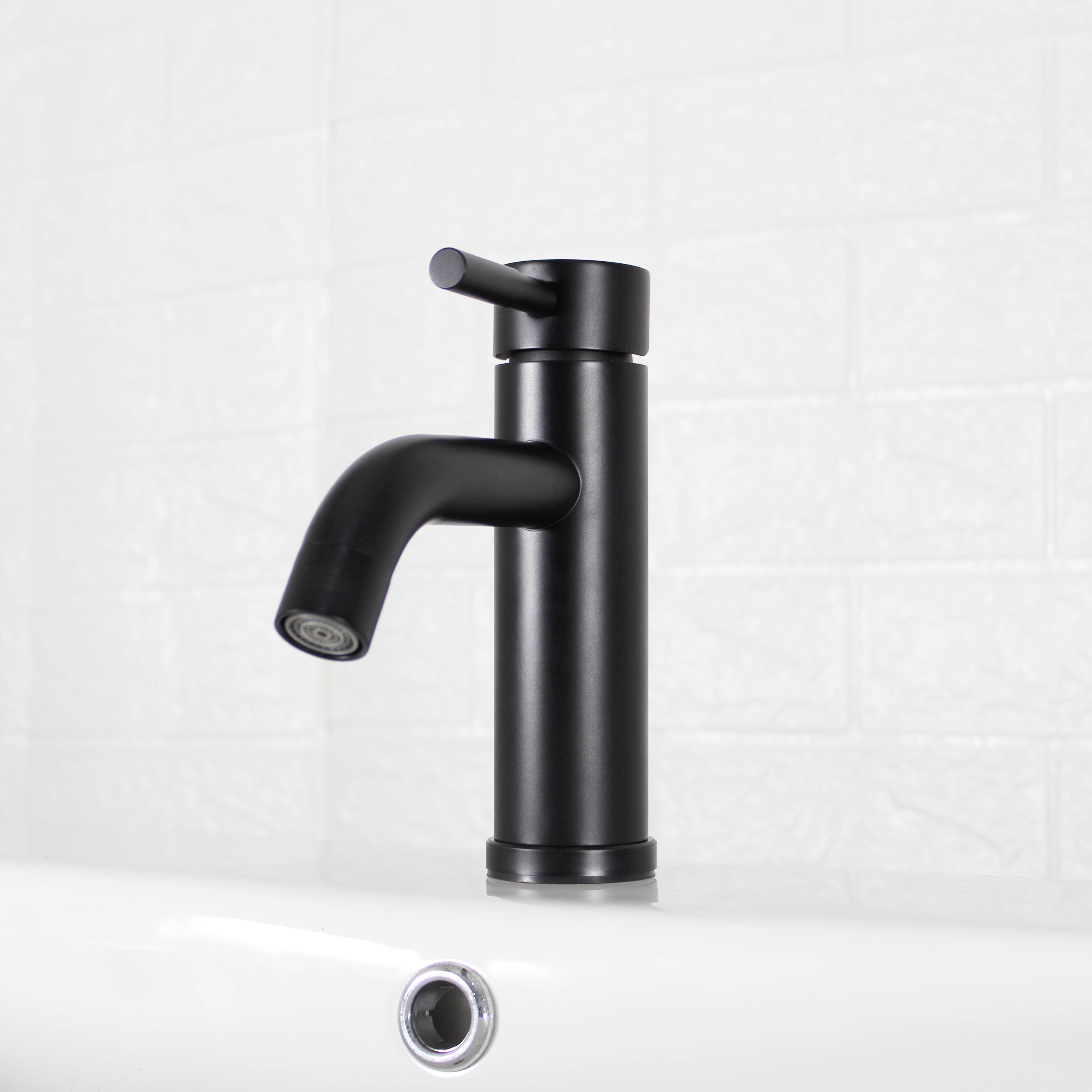  Elmont Single Handle Bathroom Sink Faucet, Matte Black, Includes Push Pop-Up Drain