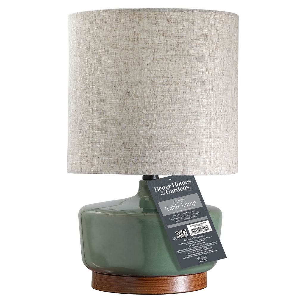  17" Tall Modern Mid-Century Ceramic Table Lamp with Wood Base