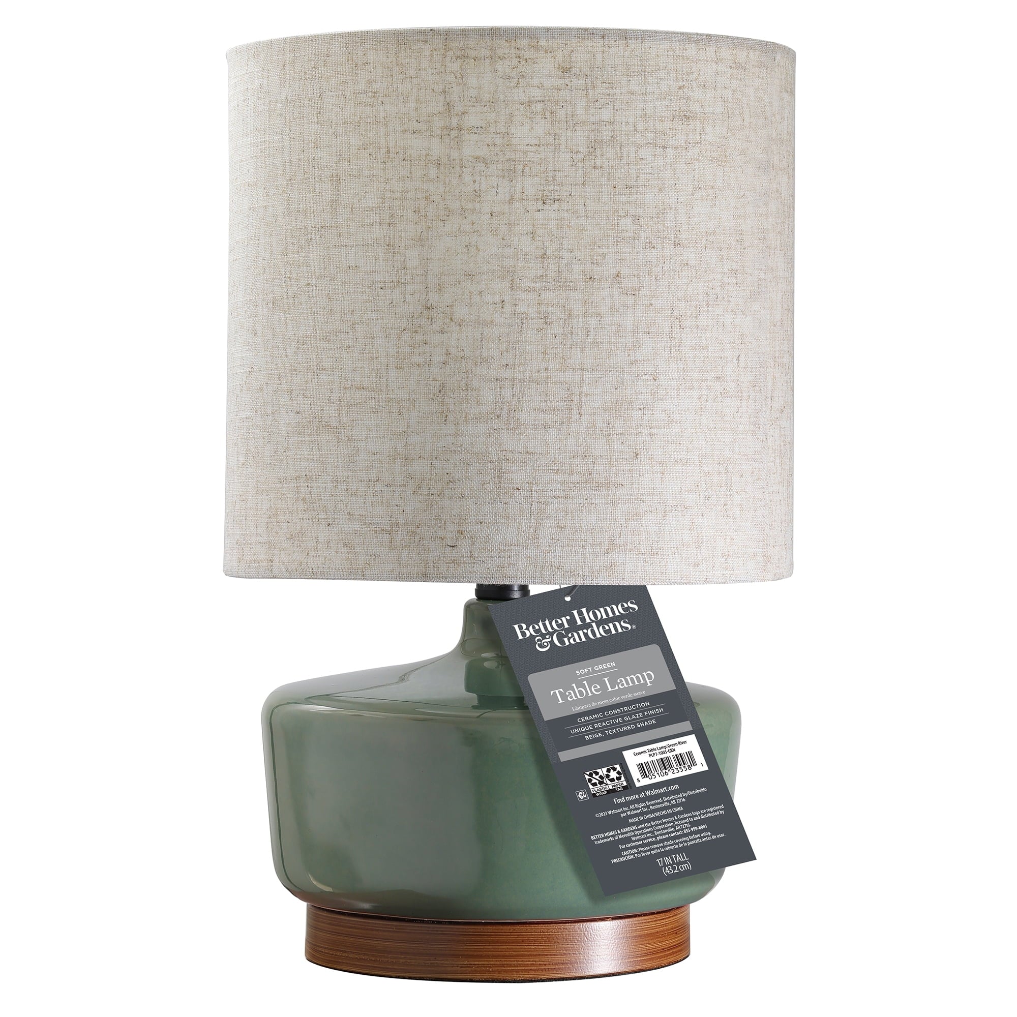  17" Tall Modern Mid-Century Ceramic Table Lamp with Wood Base