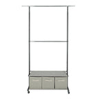  2-Tier Metal Rolling Garment Rack with 3 Drawer Closet Organizer, Gray