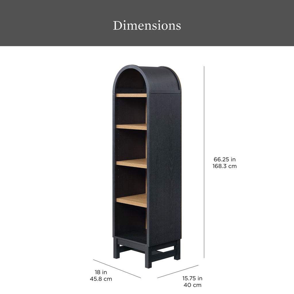  Juliet Narrow Arch Bookcase, Rich Black and Light Honey