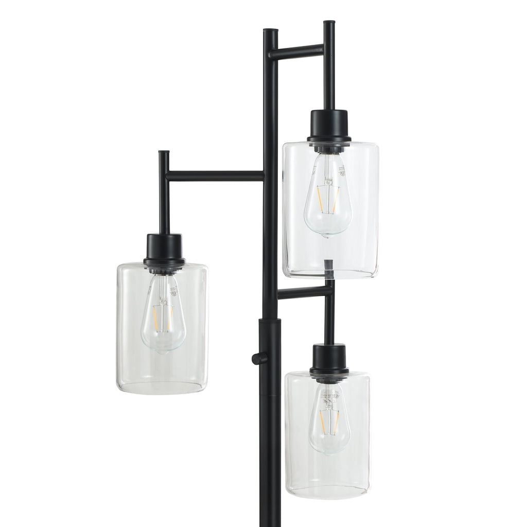  63.5 in 3 Light Contemporary Black Floor Lamp Clear Glass