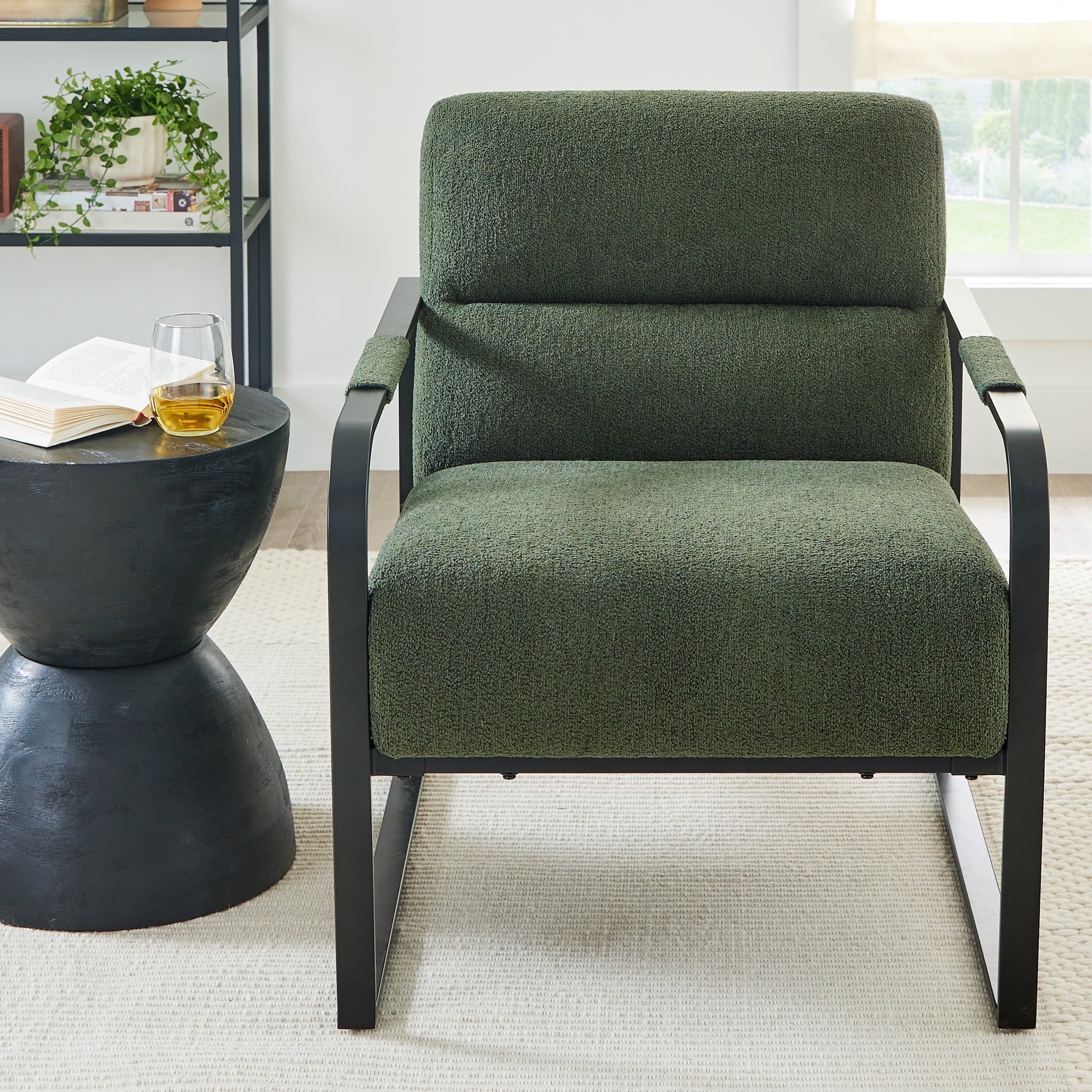 Open Box  Wyatt Accent Chair, Olive Green Boucl�