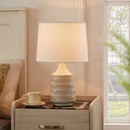  17"H Reactive Glaze Ceramic Table Lamp with White Fabric Shade