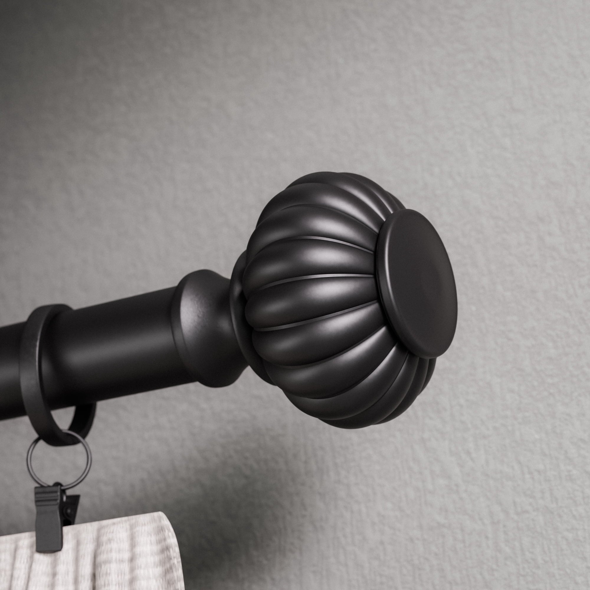  1" Matte Black Ribbed Knob Adjustable Single Rod Set, 42"-120"