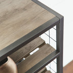  Decorative Gunmetal Grey Wood and Metal Shoe Rack