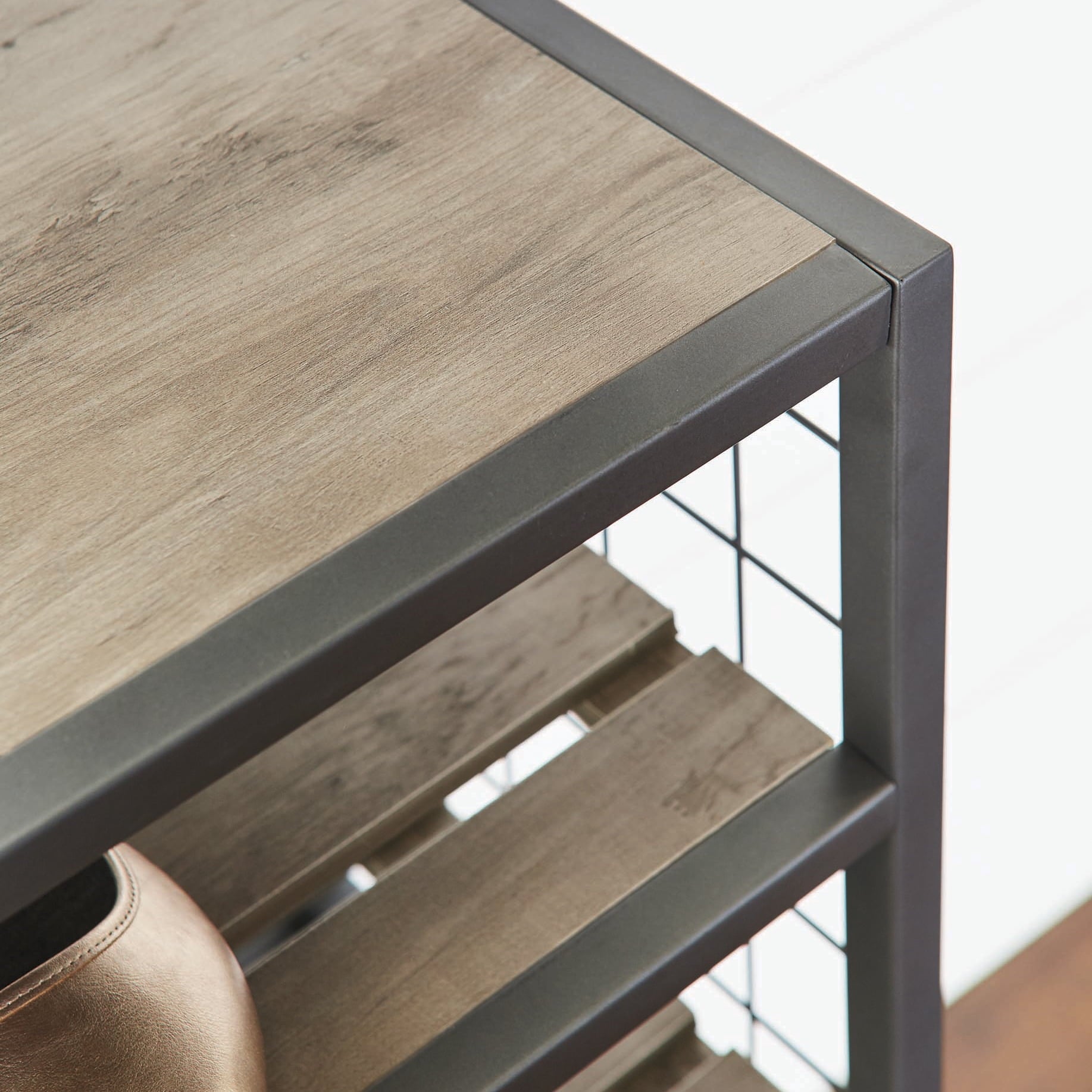  Decorative Gunmetal Grey Wood and Metal Shoe Rack