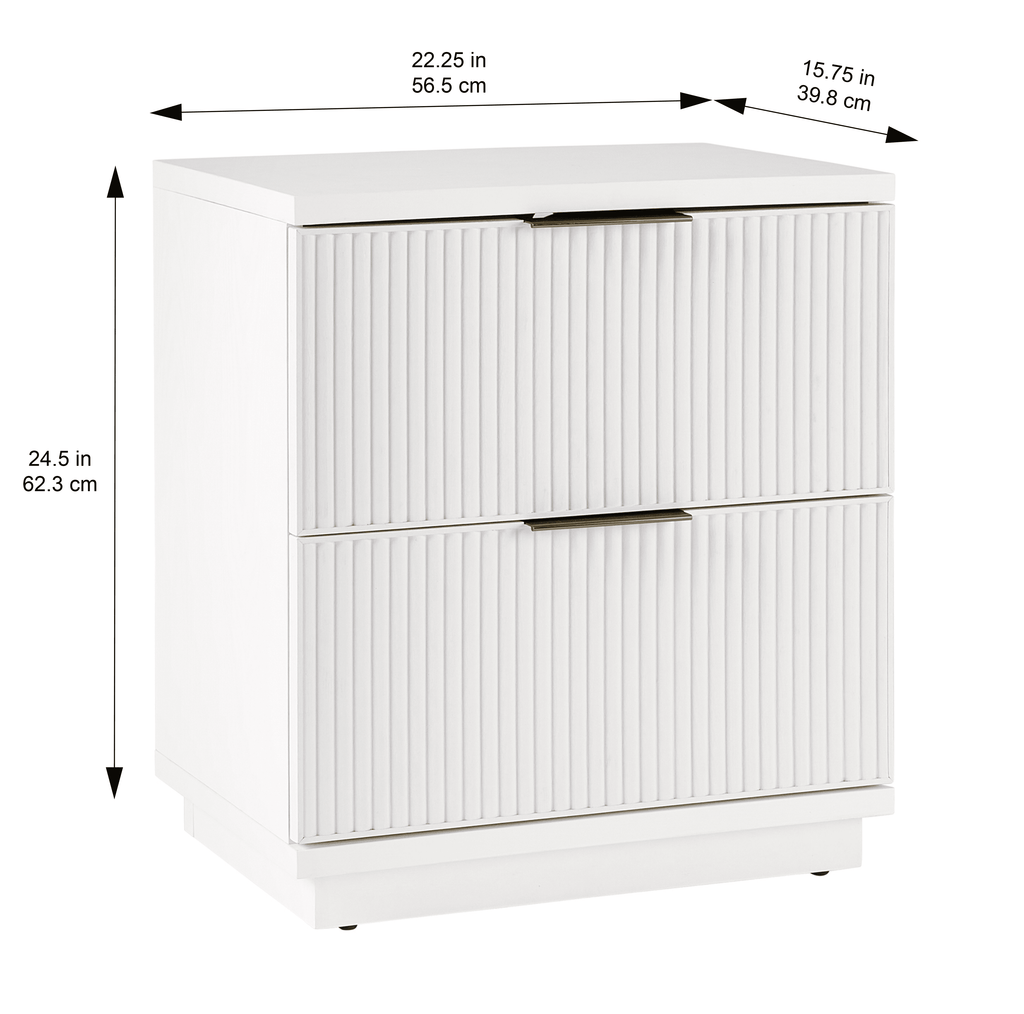 Lillian Fluted 2-Drawer Nightstand with USB, White Finish