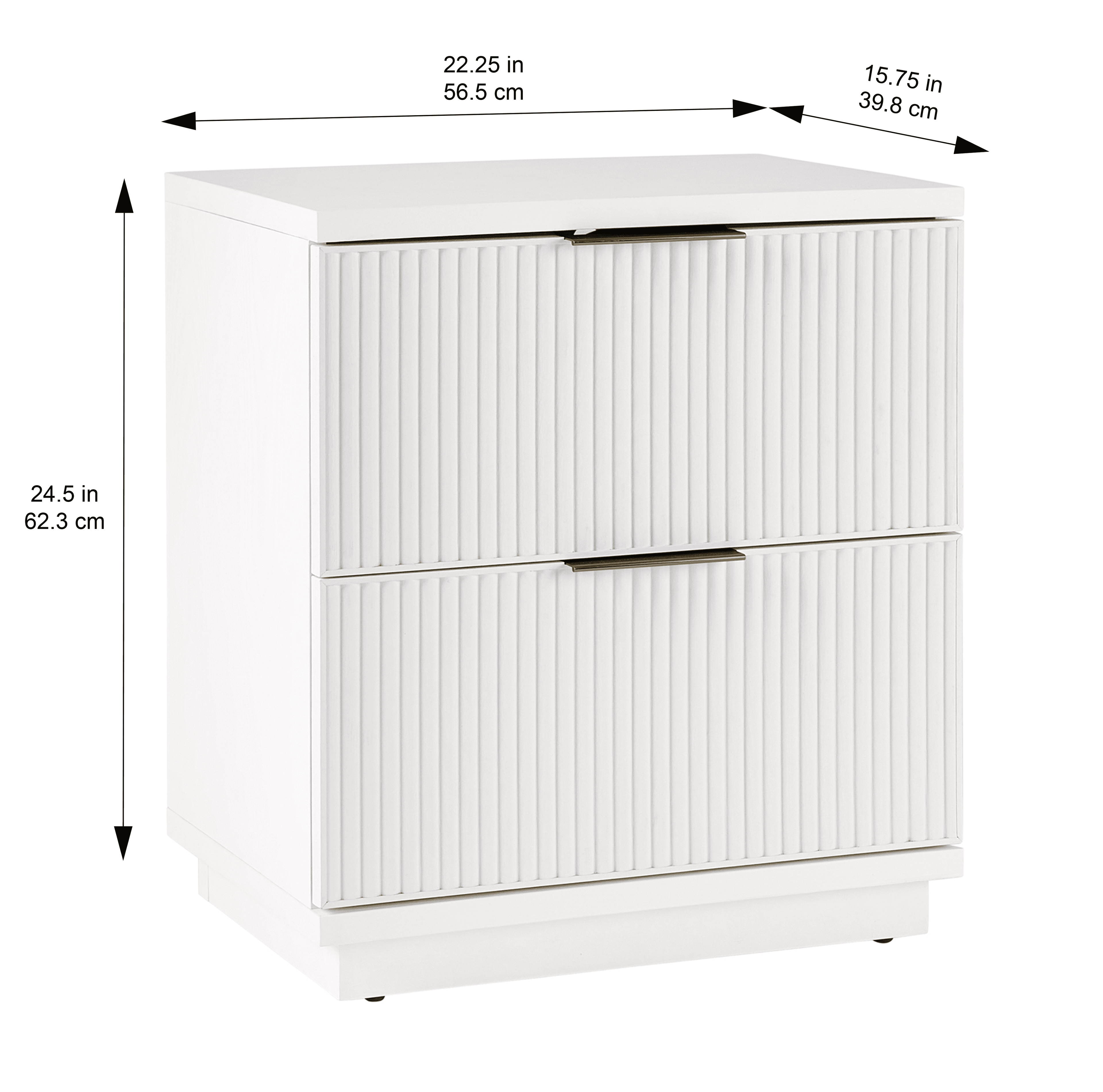  Lillian Fluted 2-Drawer Nightstand with USB, White Finish
