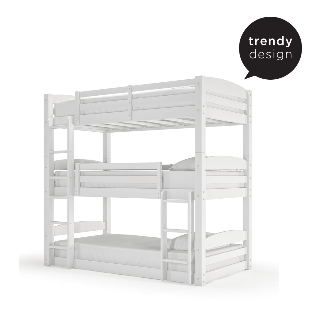  Tristan Kids' Convertible Triple Bunk Bed, Twin Over Twin Over Twin, White