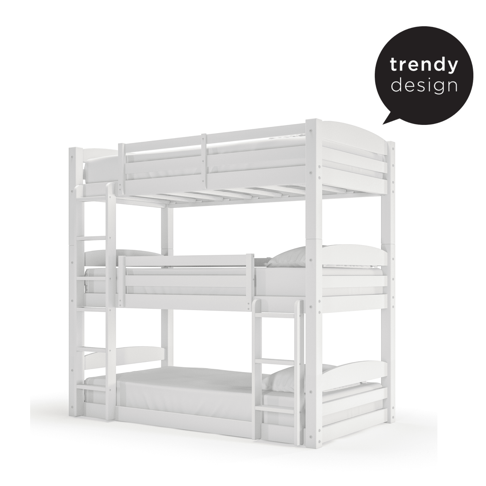  Tristan Kids' Convertible Triple Bunk Bed, Twin Over Twin Over Twin, White