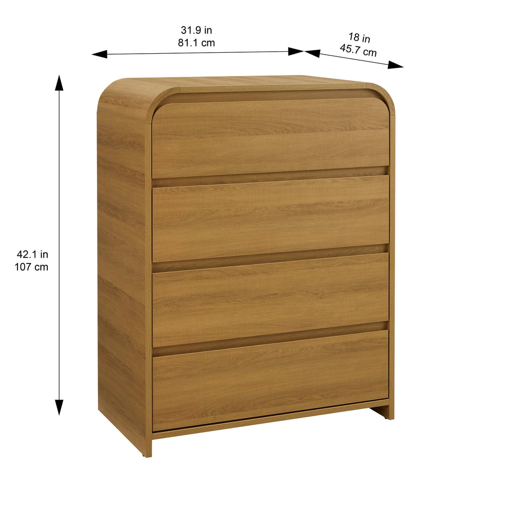  Juliet 4 Drawer Dresser and 2 Nightstands Bedroom Set, Light Honey
