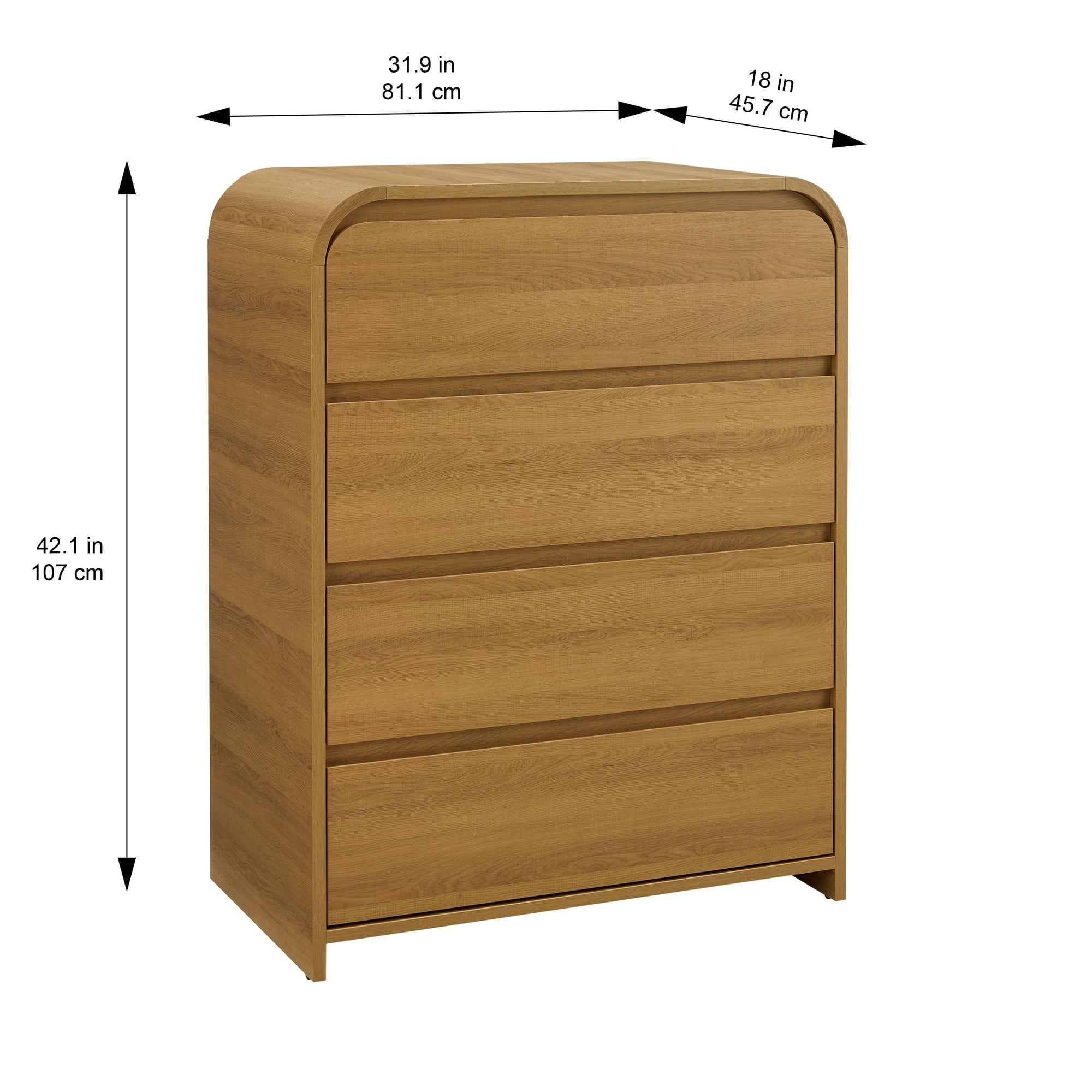  Juliet 4 Drawer Dresser and 2 Nightstands Bedroom Set, Light Honey