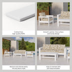  Ezra 4-Piece Outdoor HDPE Conversation Set, White with Neutral Palm Cushions