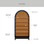  Juliet Open Arch Bookcase, Rich Black and Light Honey