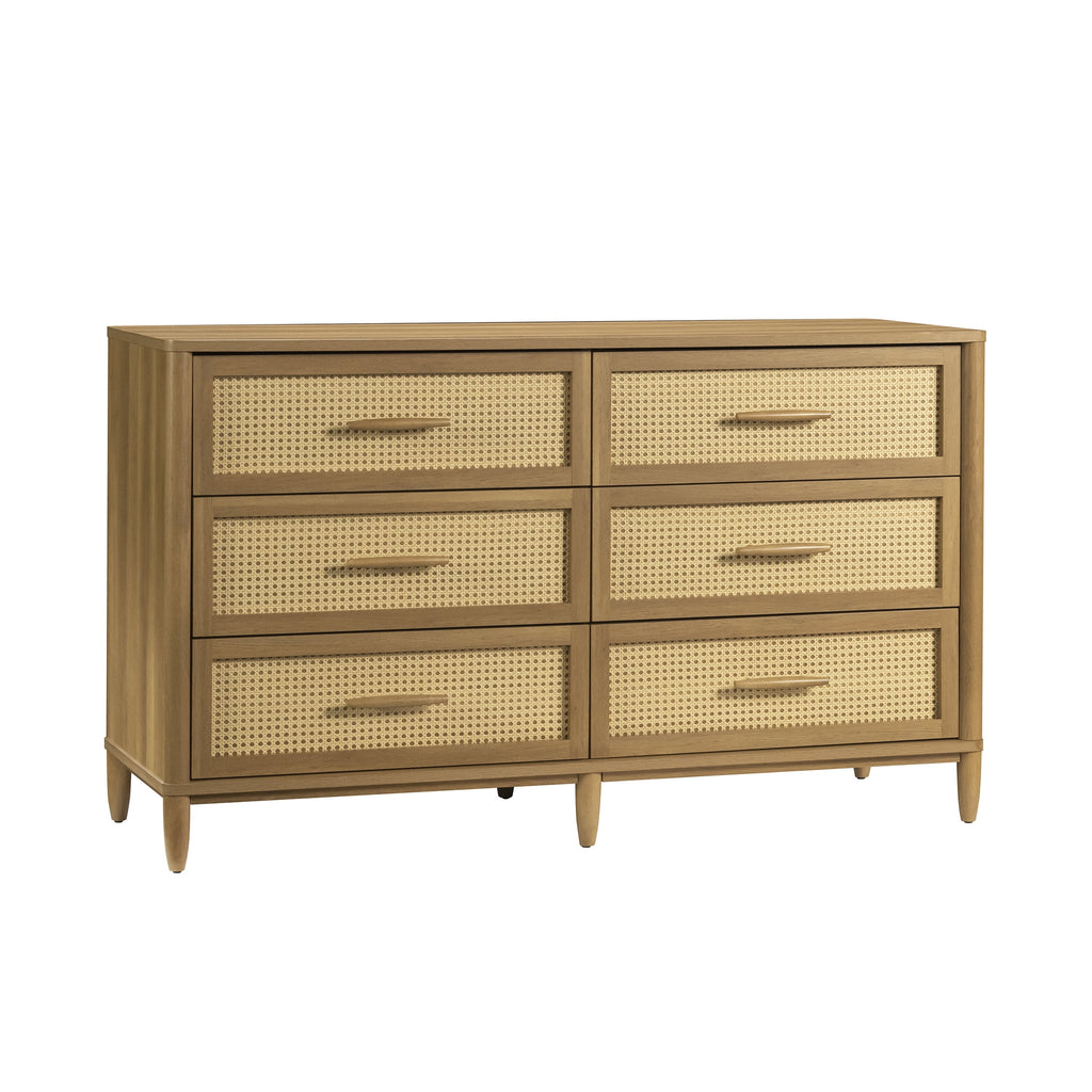  Springwood Caning 6-Drawer Dresser, Light Honey Finish