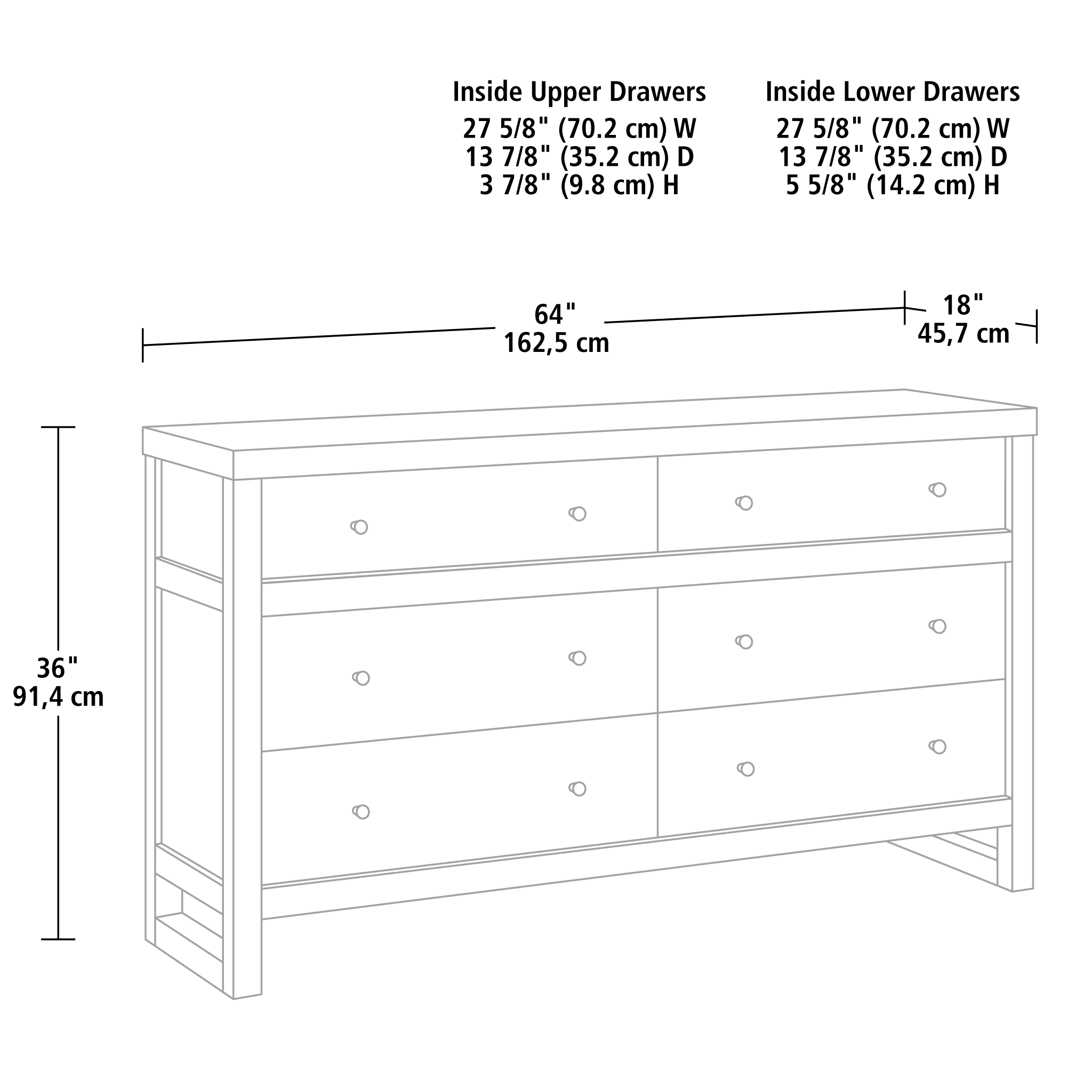  Ezra 64" Wide 6-Drawer Dresser, Rich Black Finish