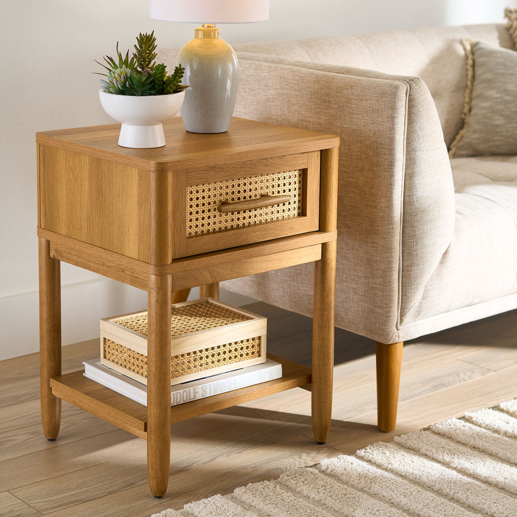  Springwood Caning Nightstand, Light Honey Finish