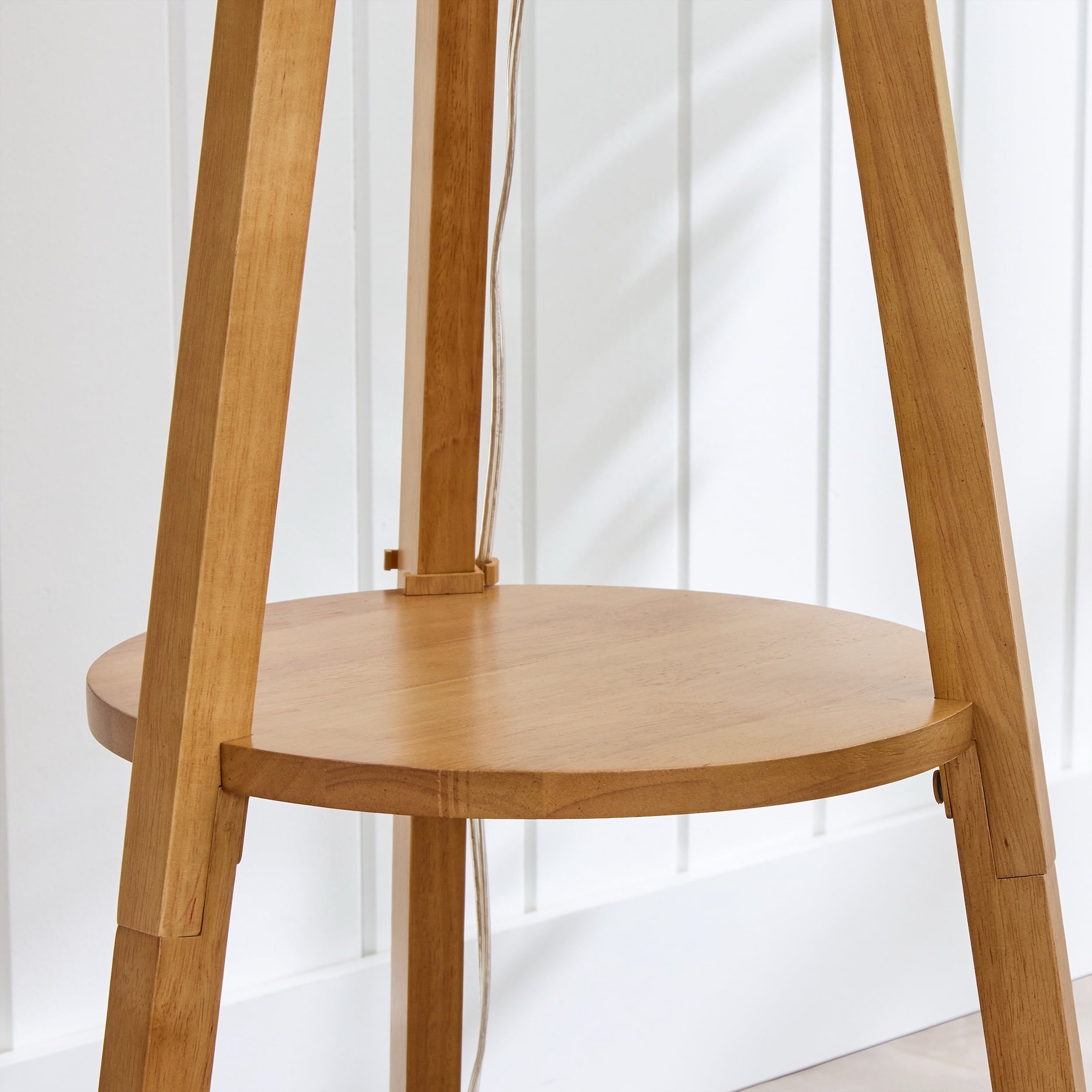  63" Natural Wood Tripod Floor Lamp with Pleated Shade
